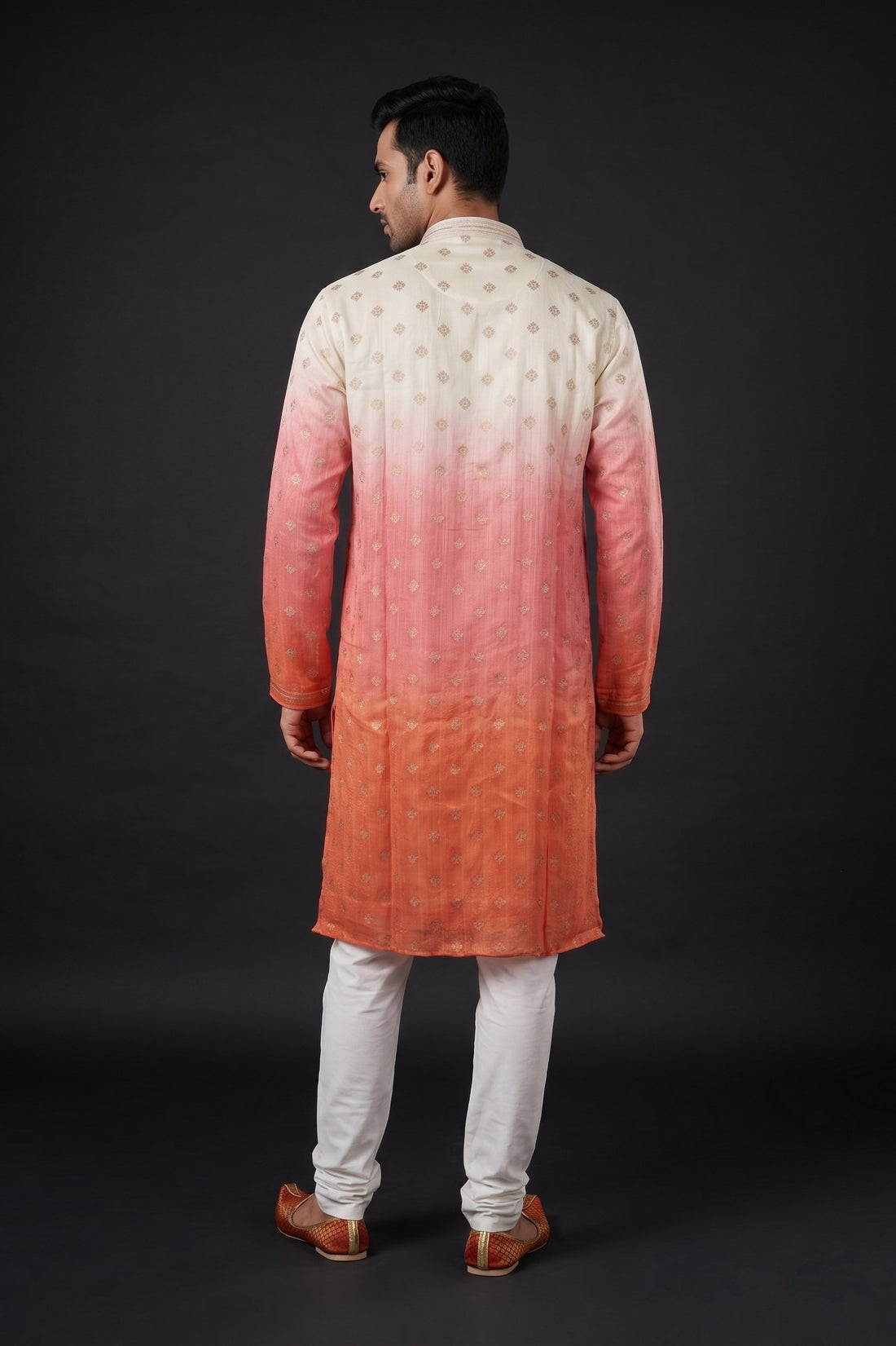 Peach Ombre Woven Kurta Set For Men