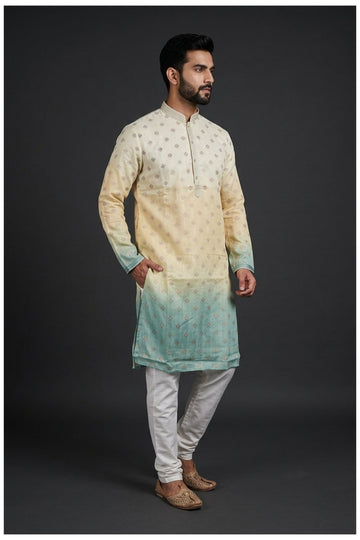 Ivory Mint Ombre Buti Men’S Kurta Set