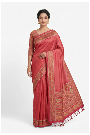 Terracotta Banarasi Silk Saree With Weaving