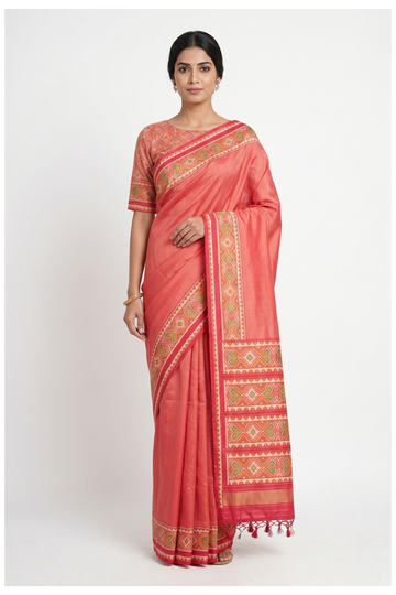 Ruby Red Patola Saree With Weaving