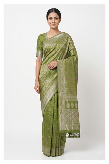Olive Green South Tissue Silk Wedding Party Wear Saree