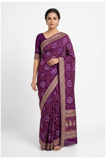 Wine Bandhni Art Silk Wedding & Party Wear Saree