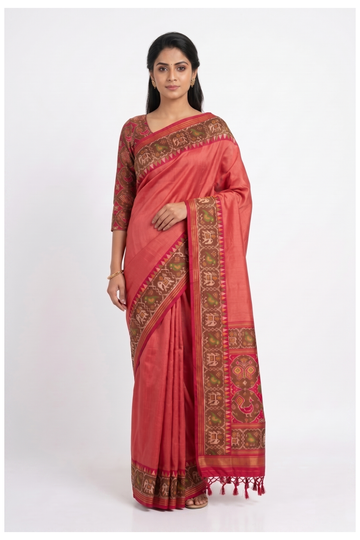 Rust Patola Saree With Weaving