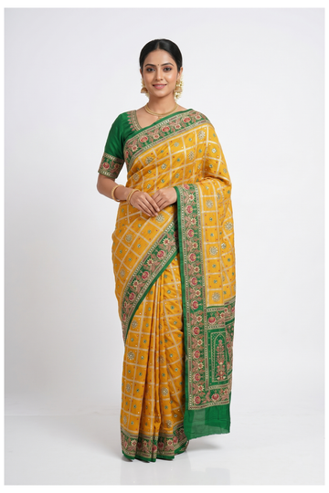 Mustard Gharchola Art Silk Wedding Saree
