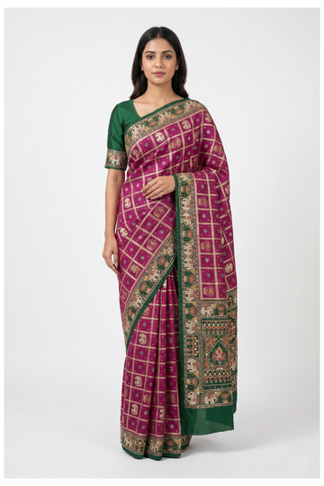 Violet Red  Gharchola Art Silk Wedding Party Wear