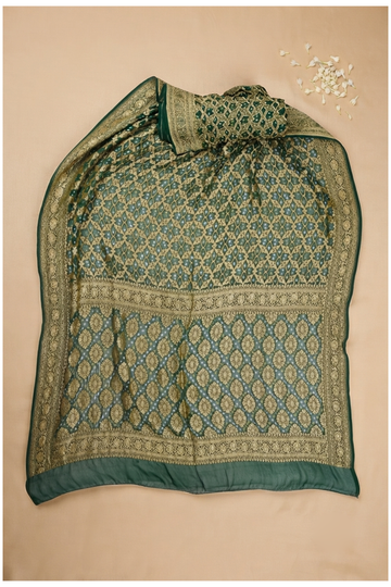 Bottle Green Banarasi Pure Silk Wedding & Party Wear Saree
