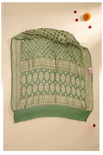 Mehendi Green Bandhni Gajji Silk Wedding Saree