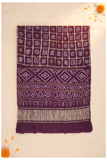 Wine Gharchola Bandhni Gajji Silk Wedding Saree