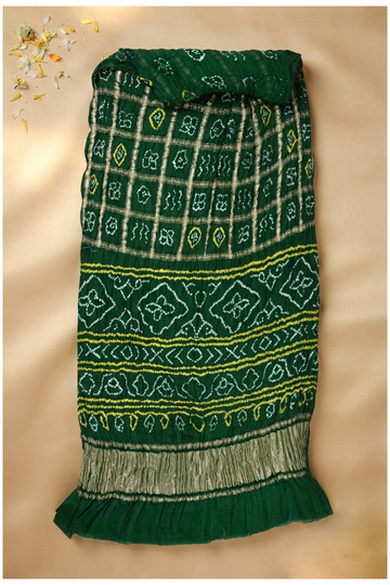 Bottle Green Bandhni Gajji Silk Wedding Saree