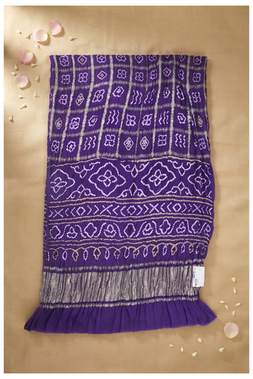 Royal Purple Gharchola Bandhni Gajji Silk Wedding Saree