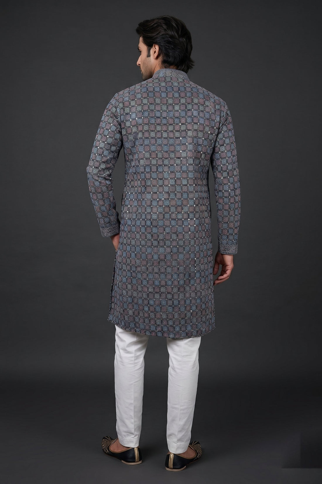 Midnight Mosaic Printed Festive Kurta For Men