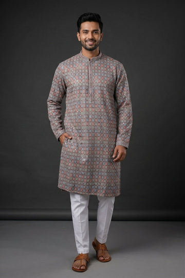 Dusty Rose Mirror Weave Men’S Kurta