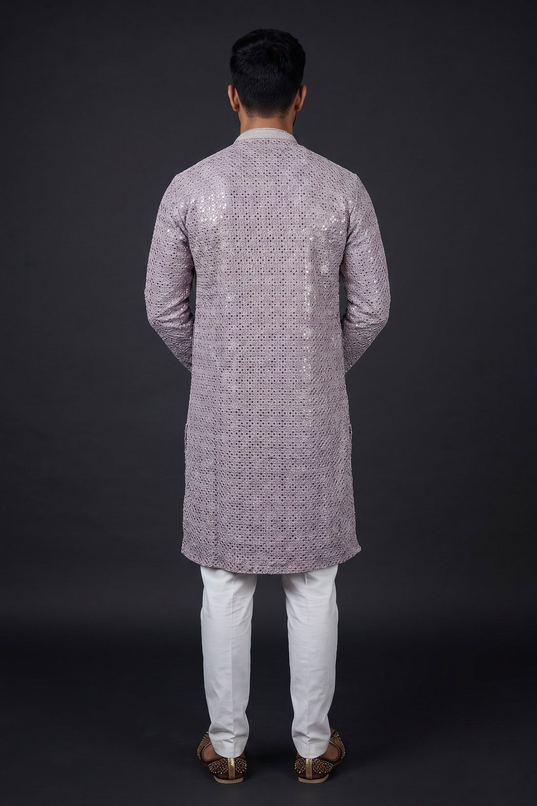 Lavender Shimmer Textured Festive Kurta For Men