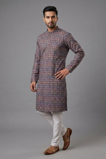 Royal Mauve Geometric Designer Men’S Kurta