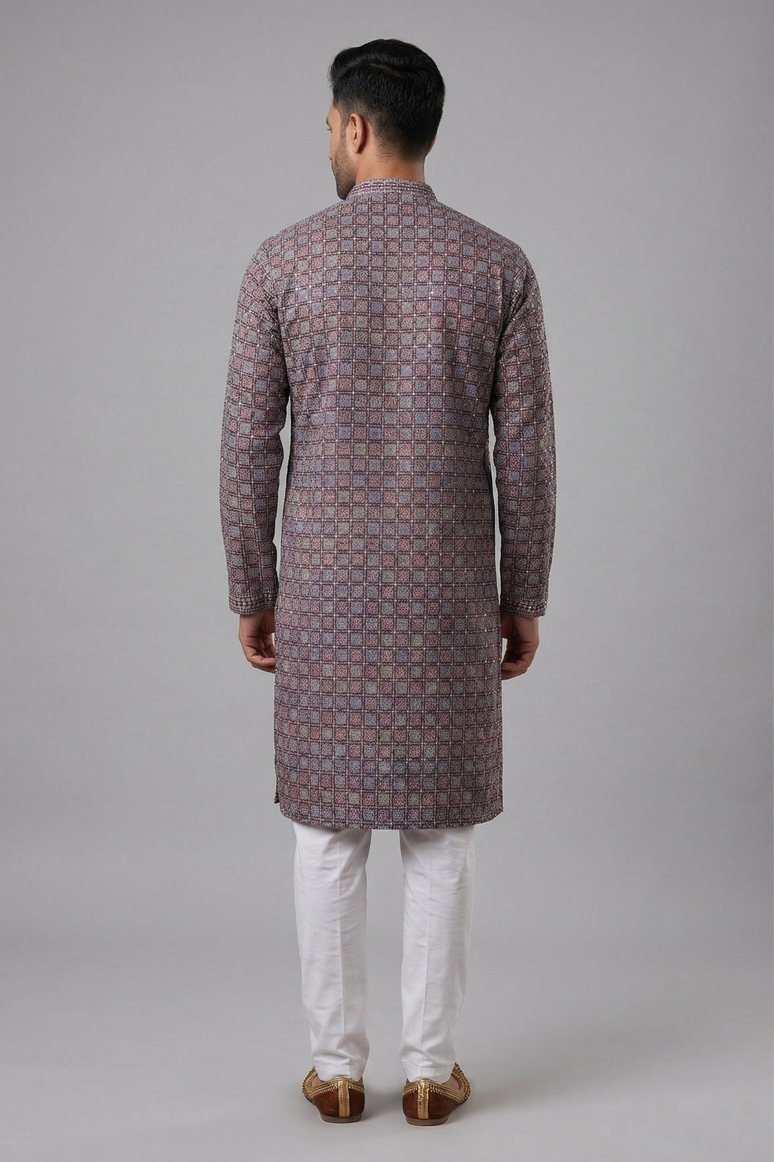 Royal Mauve Geometric Designer Men’S Kurta