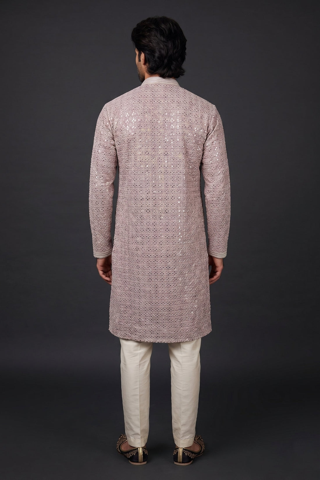 Dusty Rose Shimmer Embellished Kurta For Men