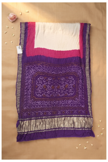 Deep Purple Dotted Saree With Zari Border
