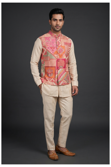 Men'S Printed Koti-Kurta Set