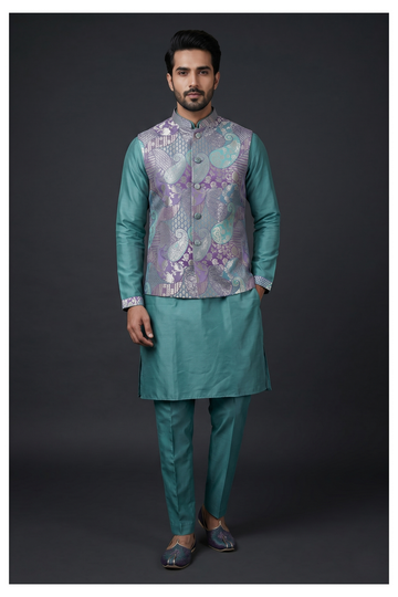 Men'S Jacquard Koti-Kurta Set