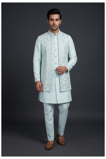 Men'S Embroidered Koti-Kurta Set