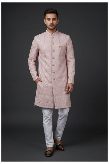 Lavender Embroidered Men'S Indo-Western Kurta Set