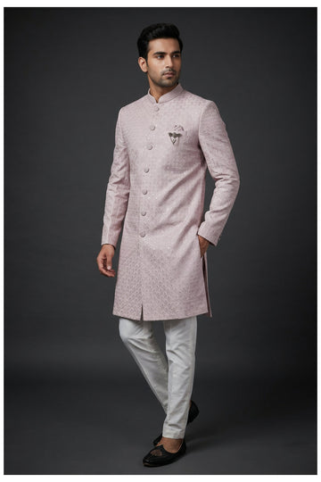 Lavender Patterned Men'S Indo-Western Ethnic Wear Set