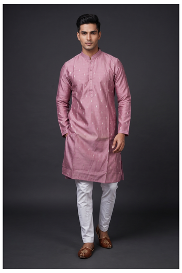 Rose Pink Buti Weaving Kurta Set