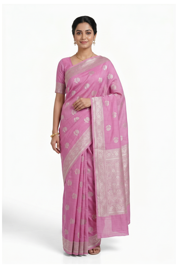 Pink Banarasi Silk Saree With Weaving