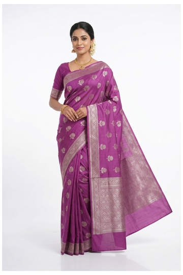 Magenta Banarasi Silk Saree With Weaving