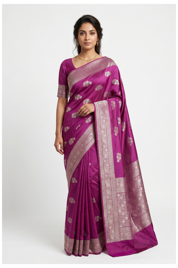 Magenta Cotton Saree With Weaving