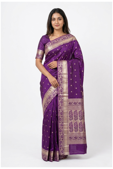 Royal Purple Pure South Silk Wedding And Party Saree