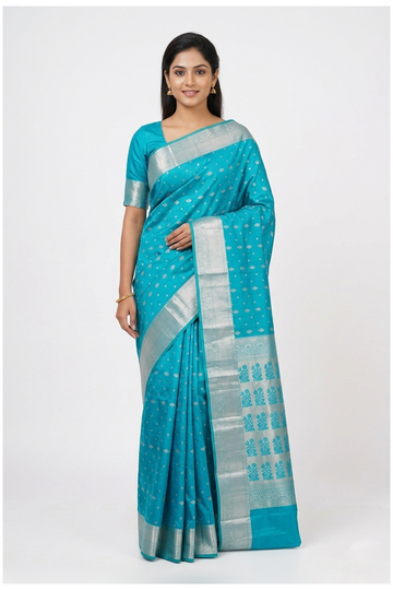 Teal Pure Silk South Silk Wedding & Party Wear Saree