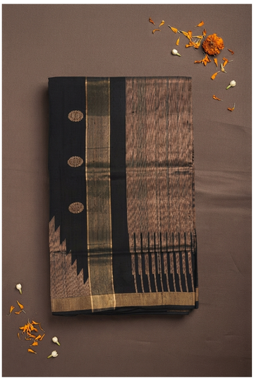 Black Pure Silk South Saree For Weddings & Parties