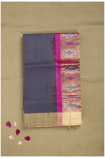 Charcoal Grey Pure Silk Paithani Wedding Saree