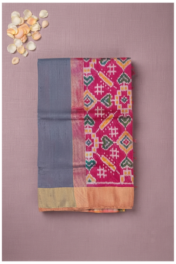 Slate Grey Pure Silk Patola Saree For Wedding & Party Wear