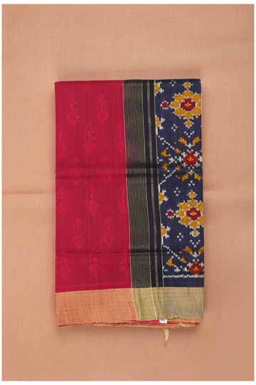 Navy Blue & Scarlet Red Patola Pure Silk Wedding Saree