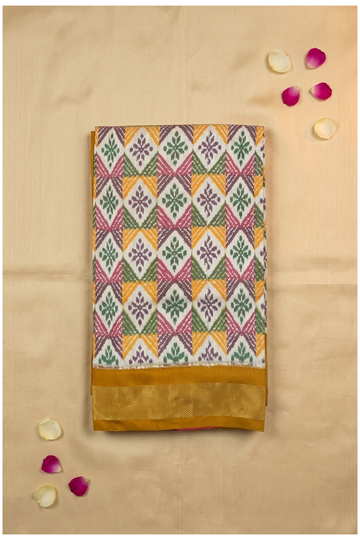 Ivory Multicolor Patola Inspired Pure Silk Designer Saree
