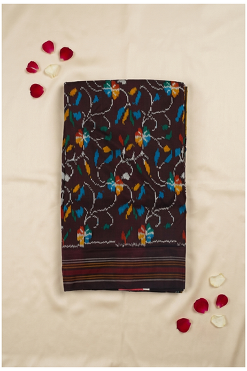 Deep Chocolate Brown Ikkat Pure Silk Designer Saree