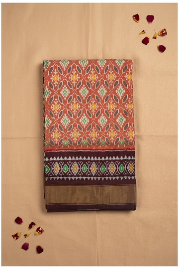 Rust Orange Patola Inspired Pure Silk Designer Saree