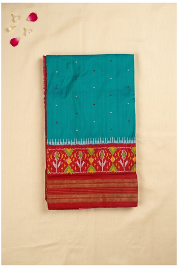 Turquoise Blue Patola Inspired Pure Silk Border Saree