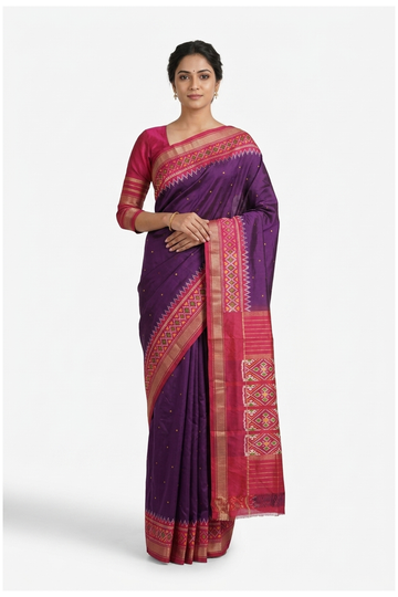 Plum Purple Patola Pure Silk Party Wear Saree