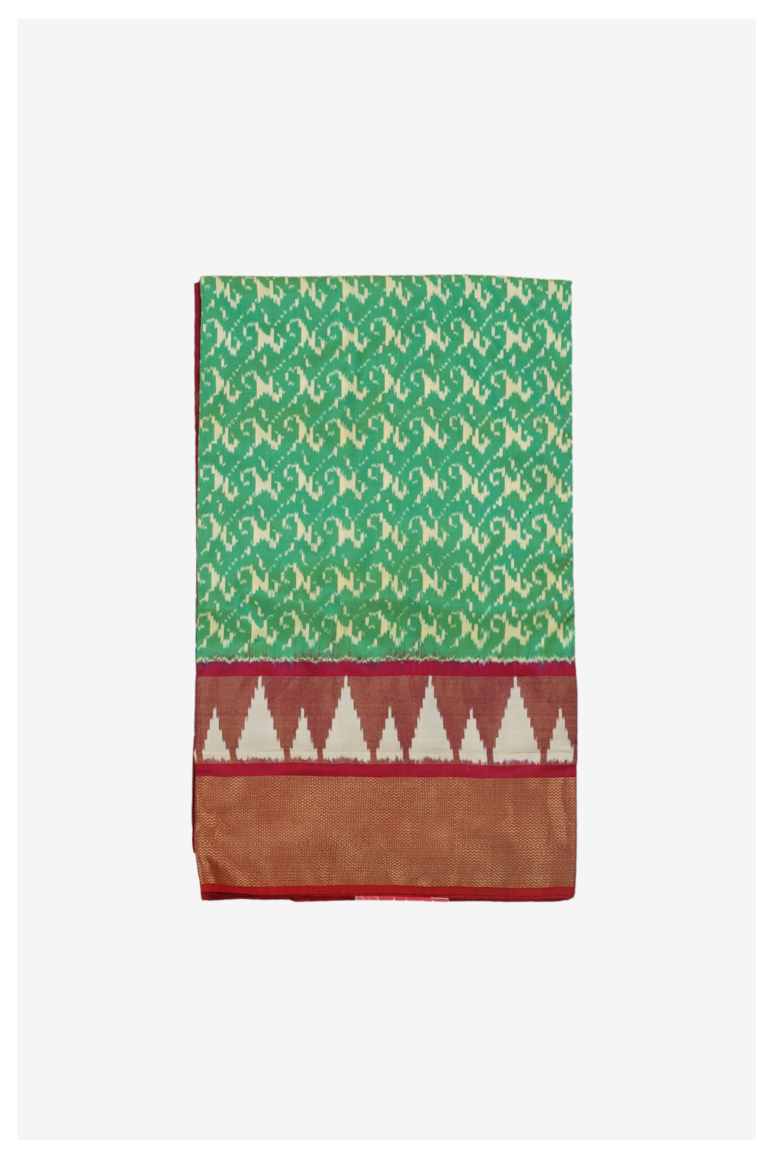 Elegant Sea Green Pure Silk Saree With Traditional Ikat Weaving & Temple Zari Border