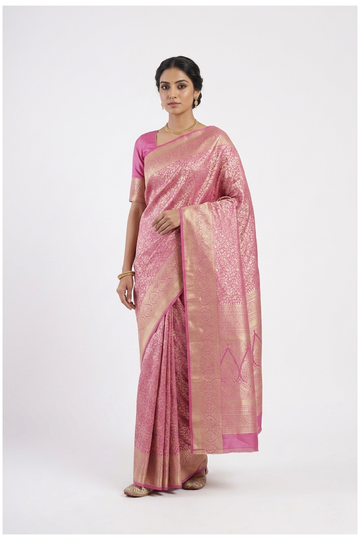 Pink South Silk Saree With Weaving