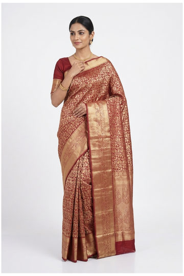 Maroon Pure South Silk Saree With Weaving