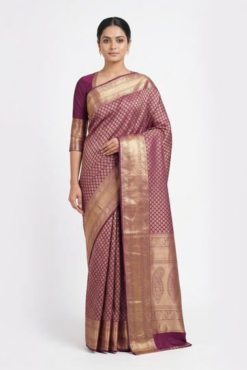 Wine South Silk Saree With Weaving