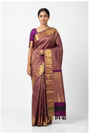 Wine Pure Silk South Indian Wedding Saree