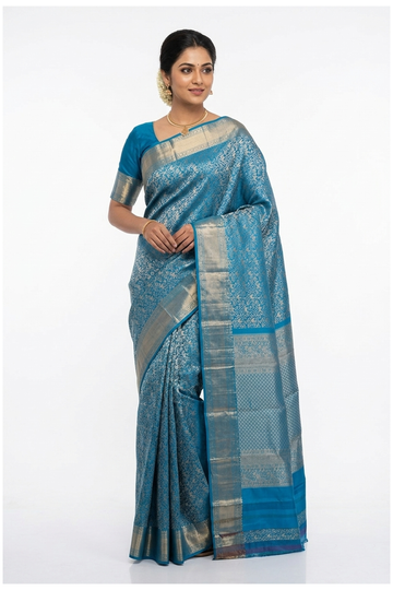 Peacock Blue Pure Silk South Silk Wedding Saree