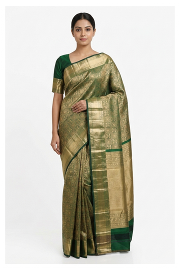 Bottle Green Pure South Silk Wedding Saree
