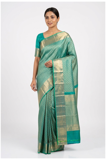 Teal Pure Silk South Indian Wedding & Party Saree
