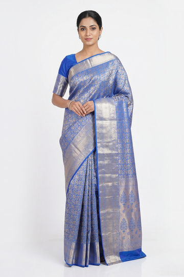 Blue South Silk Saree With Jaal Weaving